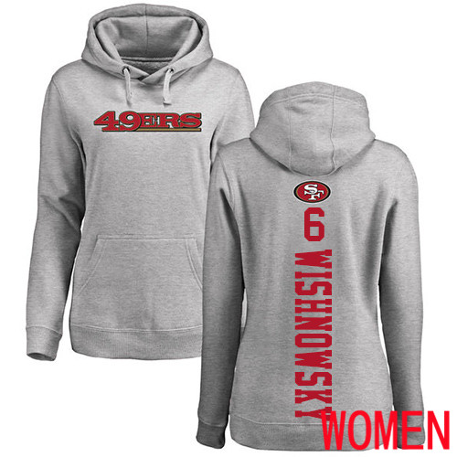 San Francisco 49ers Ash Women Mitch Wishnowsky Backer #6 Pullover NFL Hoodie Sweatshirts->san francisco 49ers->NFL Jersey
